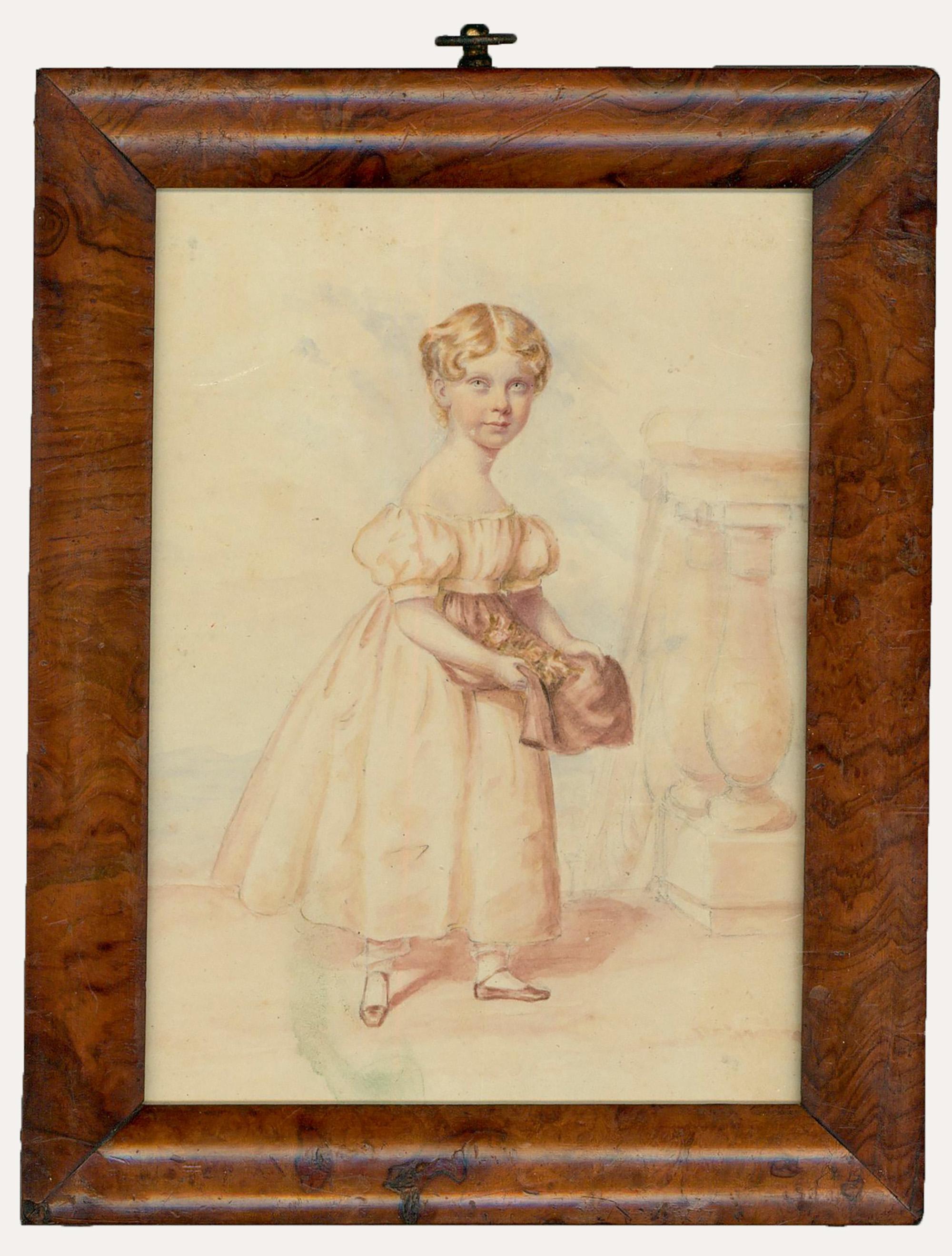 Unknown Portrait – Aquarellgemälde von 1865 – Porträt von Mary Elizabeth Price