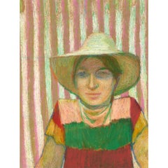 Ewart Johns (1923-2013) - 1985 Oil Pastel, Gwen in Cream Straw Hat