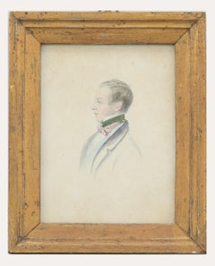 Antique 19th Century Watercolour - Man In A Green Cravat