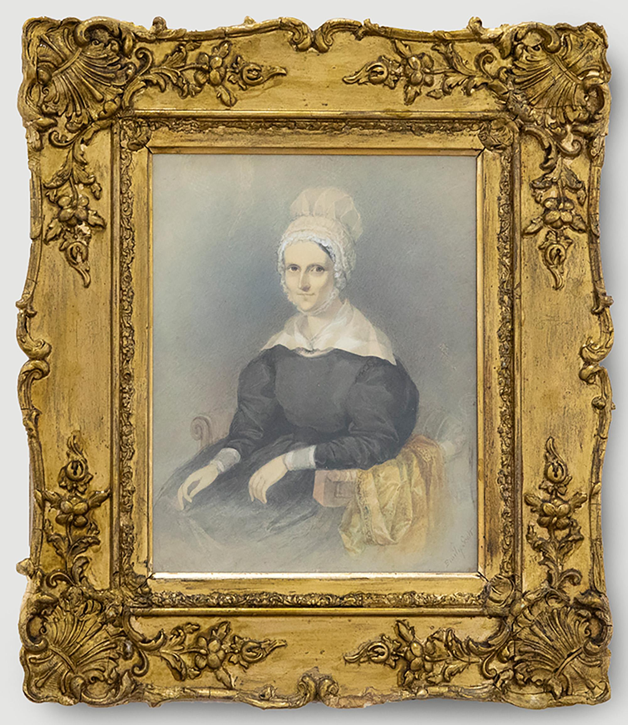 Unknown Portrait - Emily Scott  - 19th Century Watercolour, Lady in a Lace Bonnet
