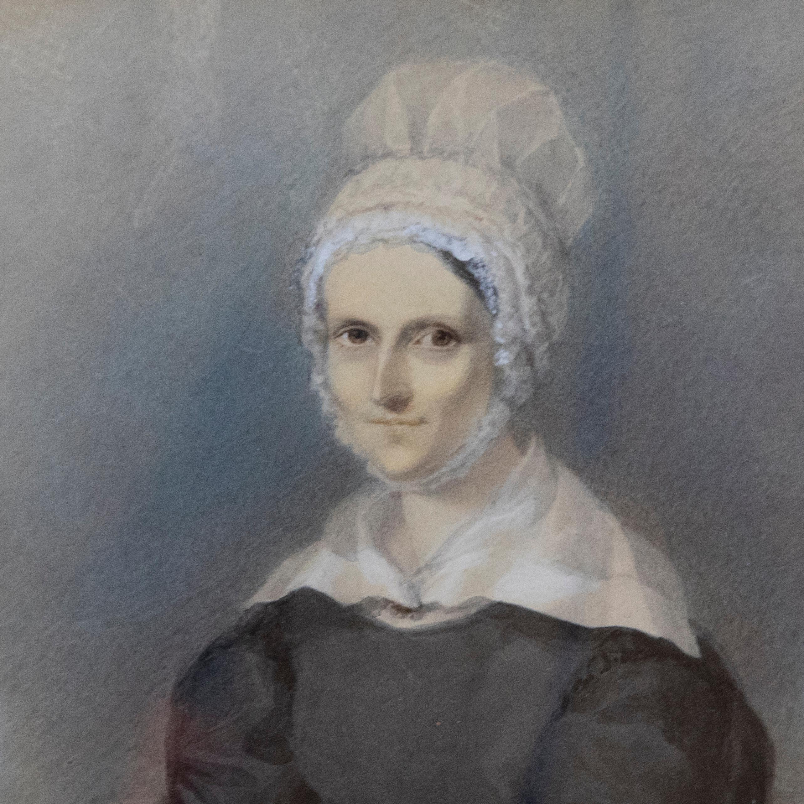 Emily Scott  - 19th Century Watercolour, Lady in a Lace Bonnet For Sale 1