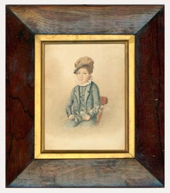 1834 Aquarell - Kleiner Junge, der eine Blume hält