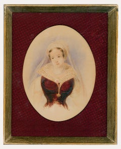 Antique Alfred Edward Chalon RA (1780-1860)-Early 19th Century Watercolour, Tudor Beauty