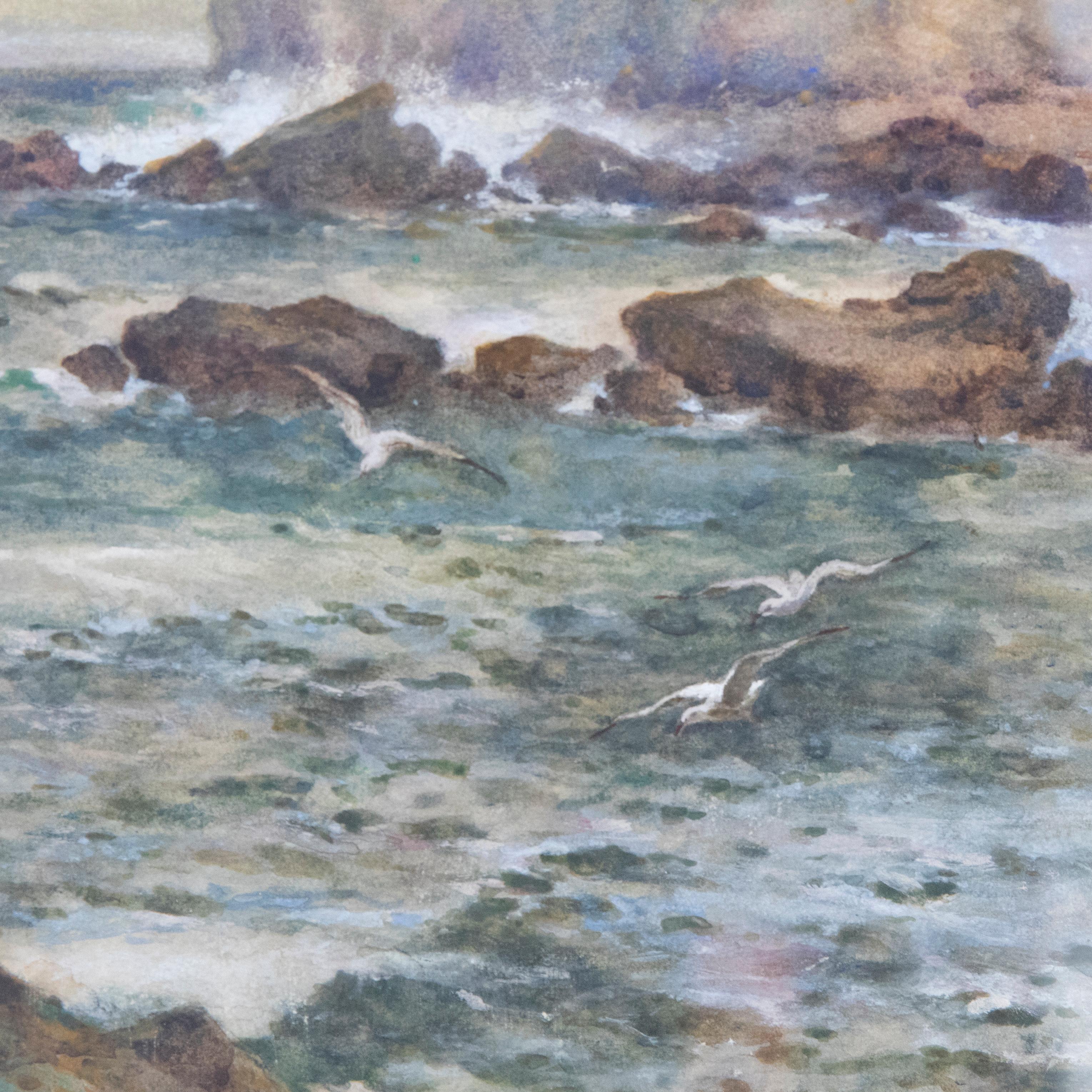 Joseph H. Clayton (fl.1891-1929) - Framed Watercolour, Sailing Round Headland For Sale 1