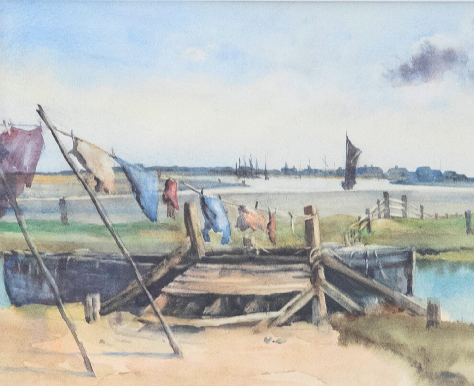 M. Jessie Lovell - Aquarelle du XXe siècle, Temps venteux à Rye - Art de Unknown