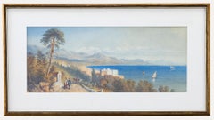 Gerahmtes Aquarell des 19. Jahrhunderts – Die Bucht von Neapel