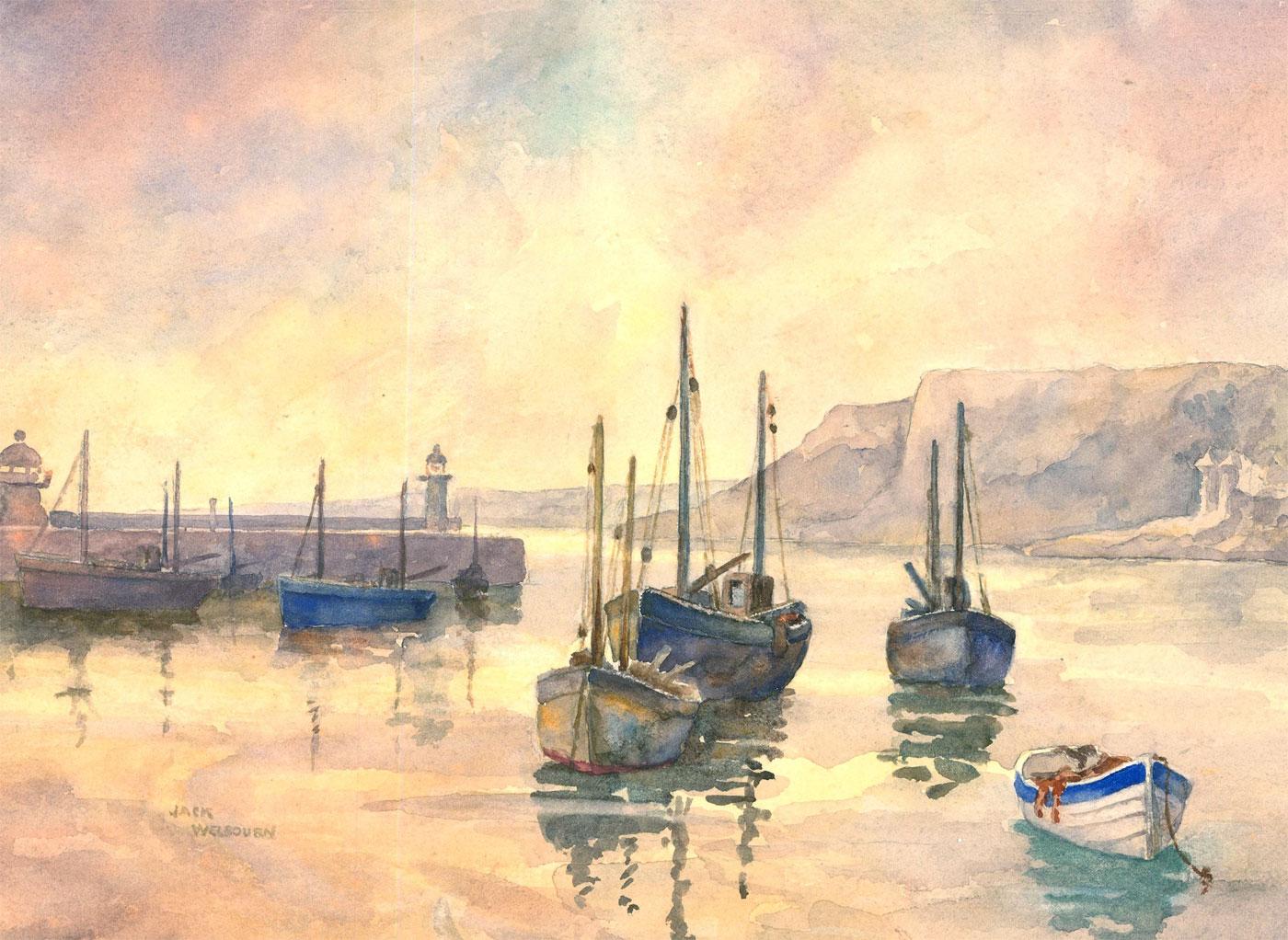 Unknown Figurative Art - Jack Welbourne - 20th Century Watercolour, Fishing Boats Near St Ives
