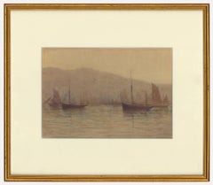 P.A. Beale - Framed c.1900 Watercolour, Misty Morning, Trawlers at Brixham