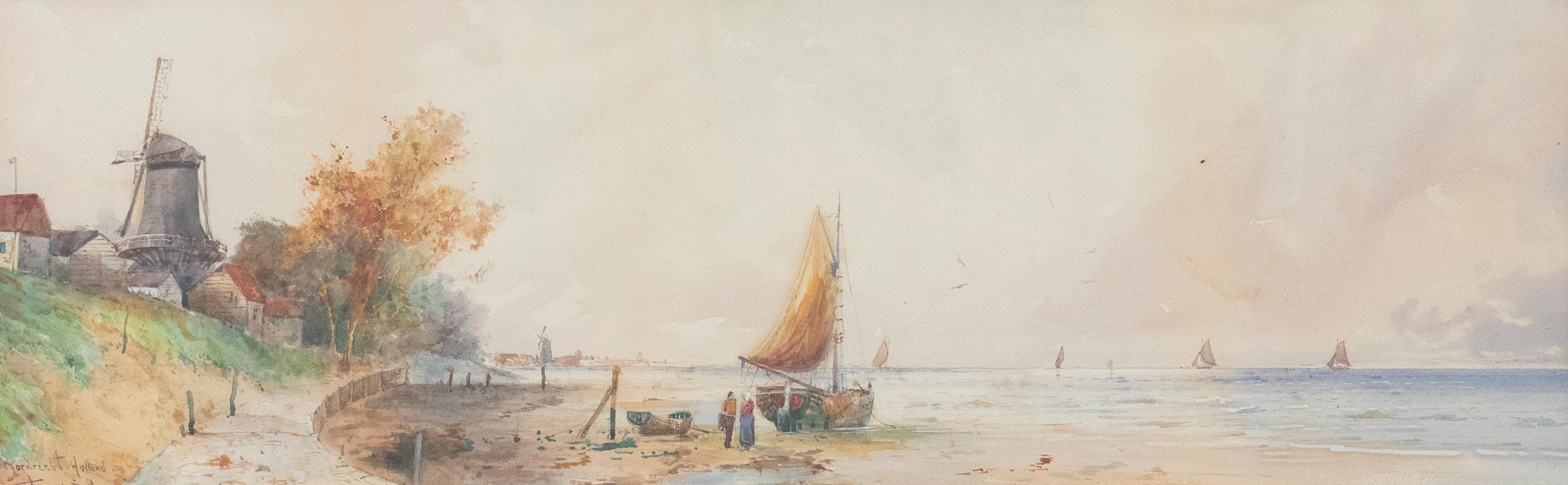 Thomas Sidney - Framed Early 20th Century Watercolour, Seascape off Dordrecht - Art by Thomas Sidney Cooper