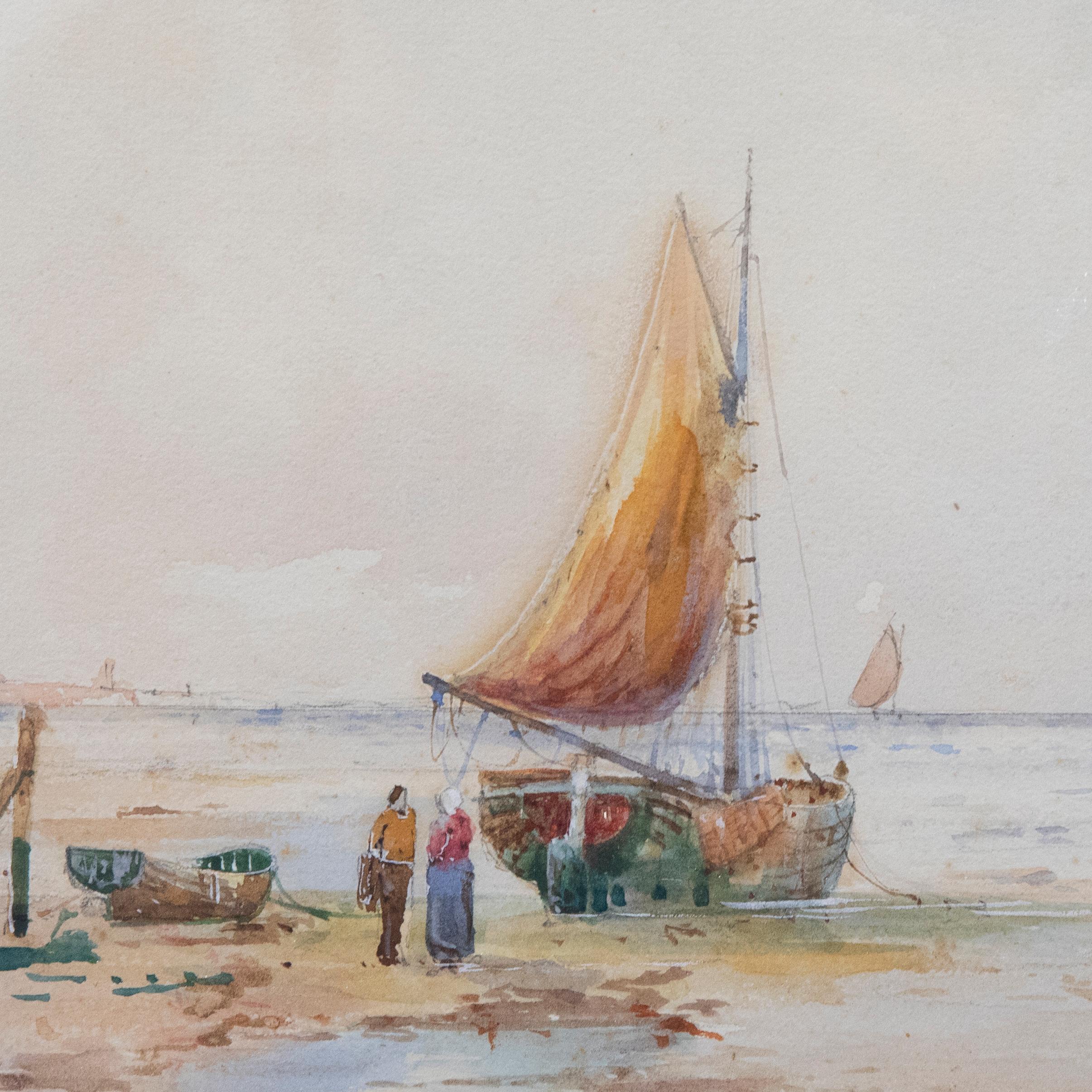 Thomas Sidney - Framed Early 20th Century Watercolour, Seascape off Dordrecht For Sale 1