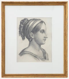 Early 19th Century Charcoal Drawing - Classical Woman in Profile