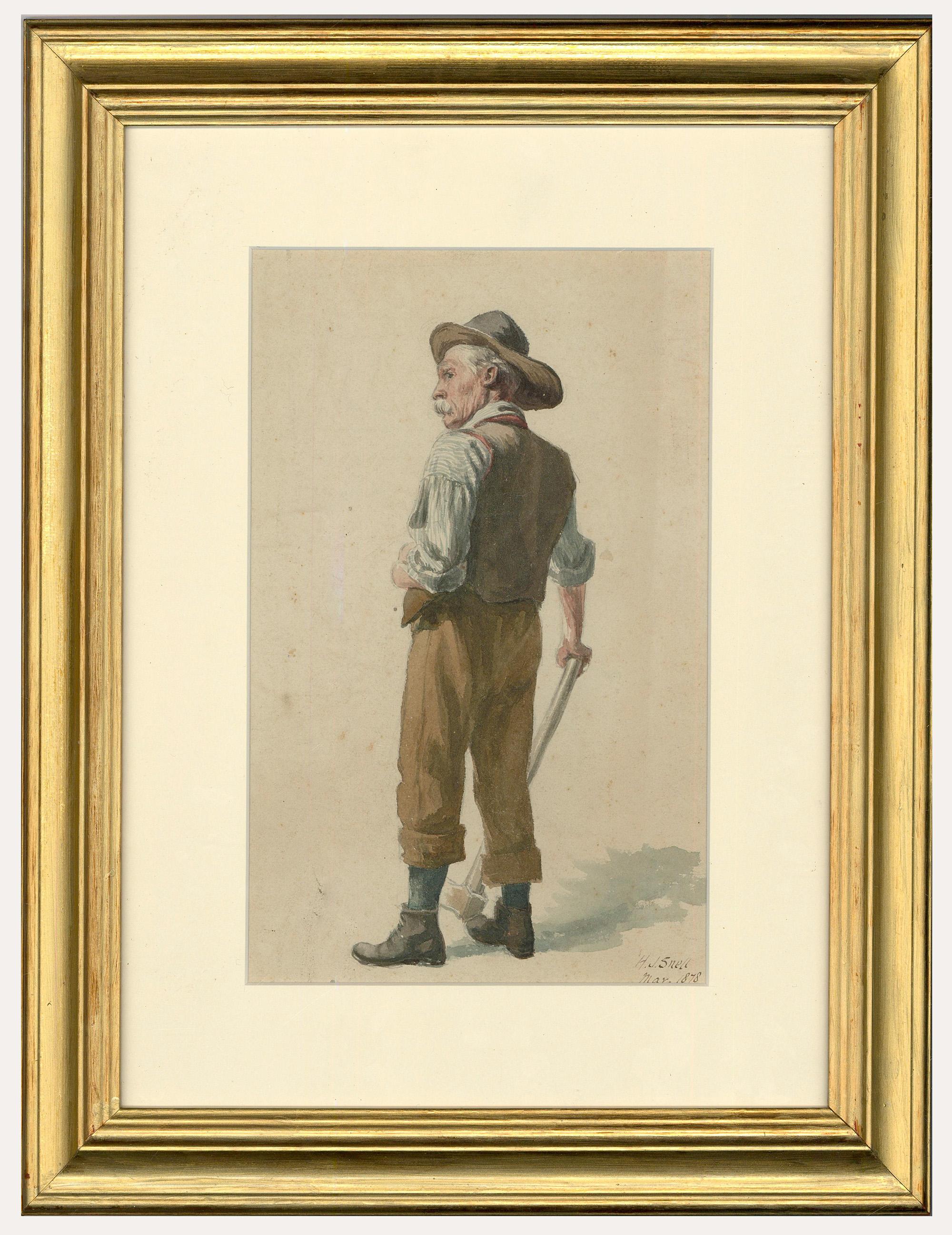 H.J Snell  - Aquarelle encadrée de la fin du 19e siècle, The Axe