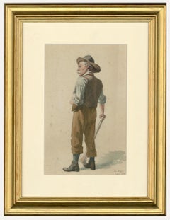 H.J Snell  Gerahmtes Aquarell des späten 19. Jahrhunderts, bereit mit dem Axe