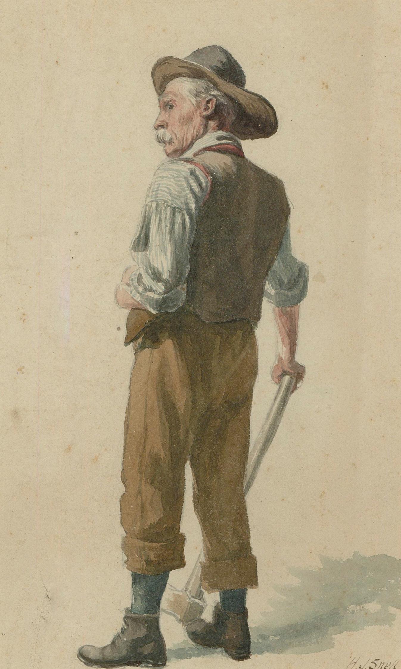 H.J Snell  - Acuarela enmarcada de finales del siglo XIX, Listo con el Axe - Art de Unknown