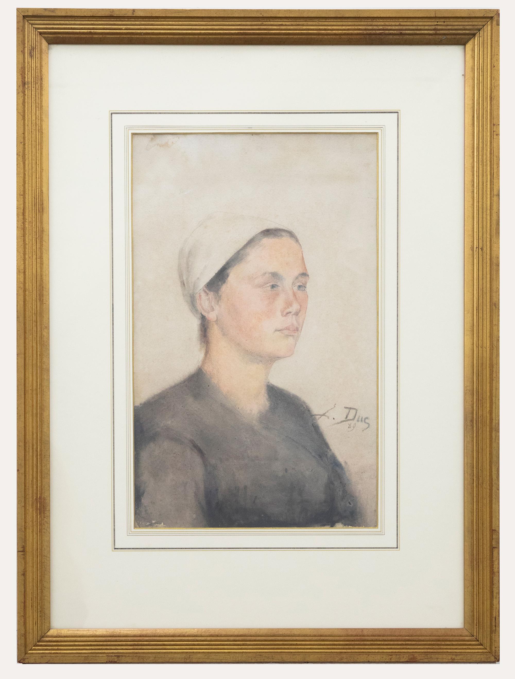 Unknown Portrait - Framed Late 19th Century Watercolour - Peasant Women