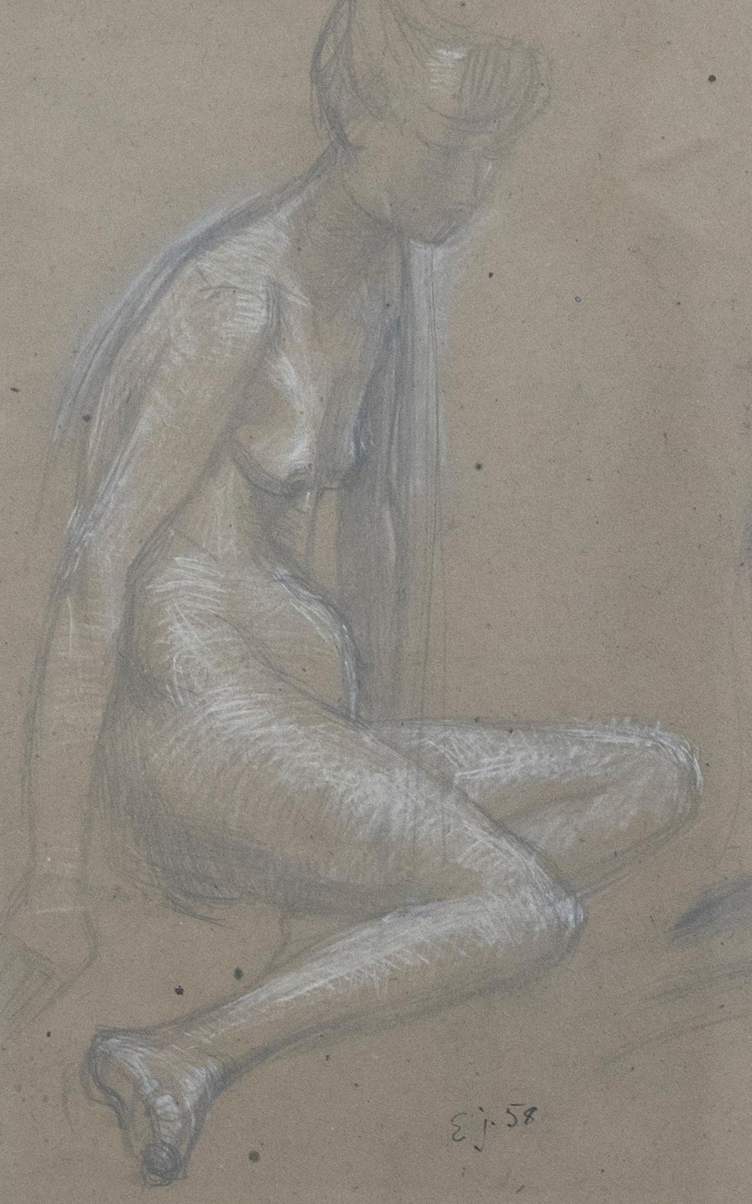 Ewart Johns (1923-2013) - 1958 Dessin au graphite, Femme assise, nue