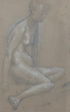 Ewart Johns (1923-2013) - 1958 Graphite Drawing, Sitting Female, Nude'