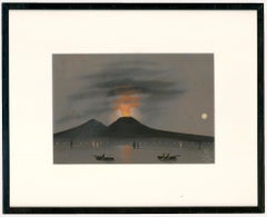 Framed Neapolitan c.1927 Gouache - Vesuvius