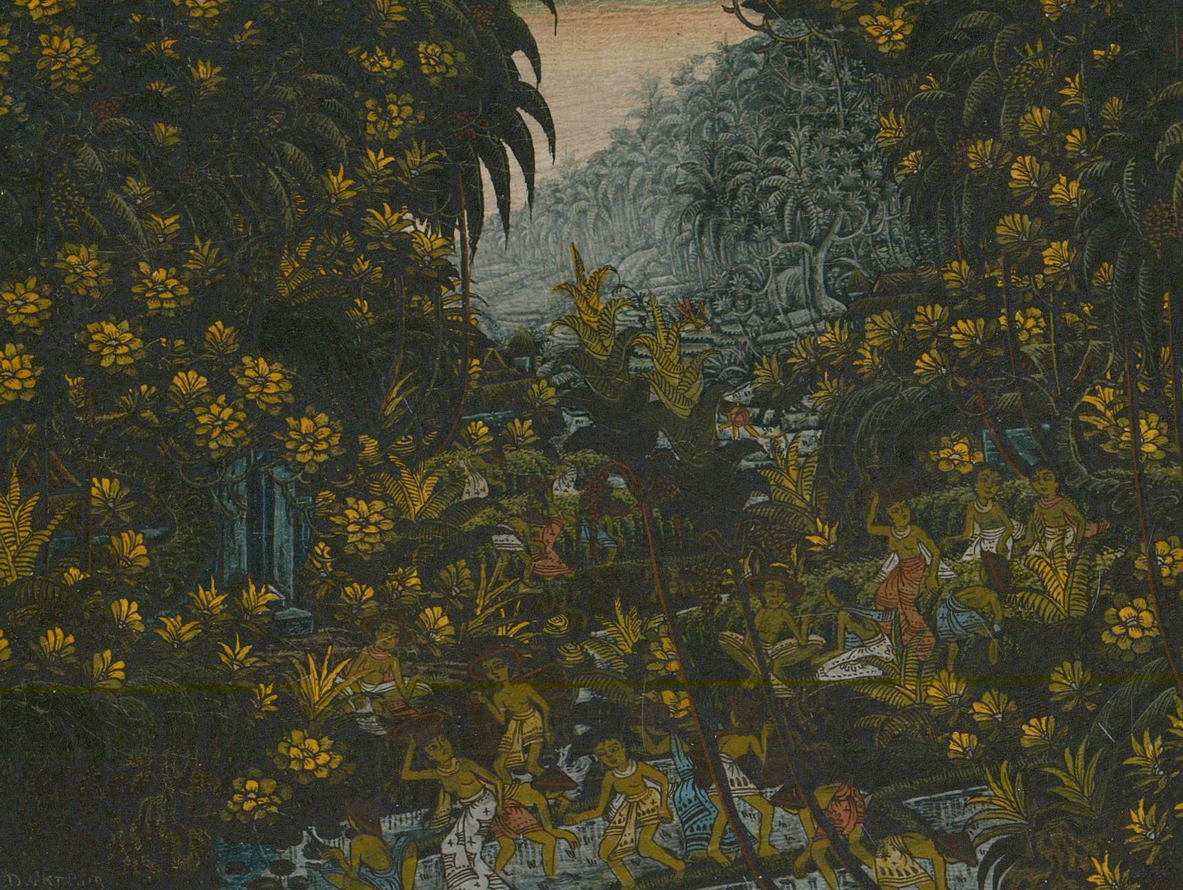 Balinese School 20th Century Watercolour - Jungle Landscape with Figures - Art by Unknown