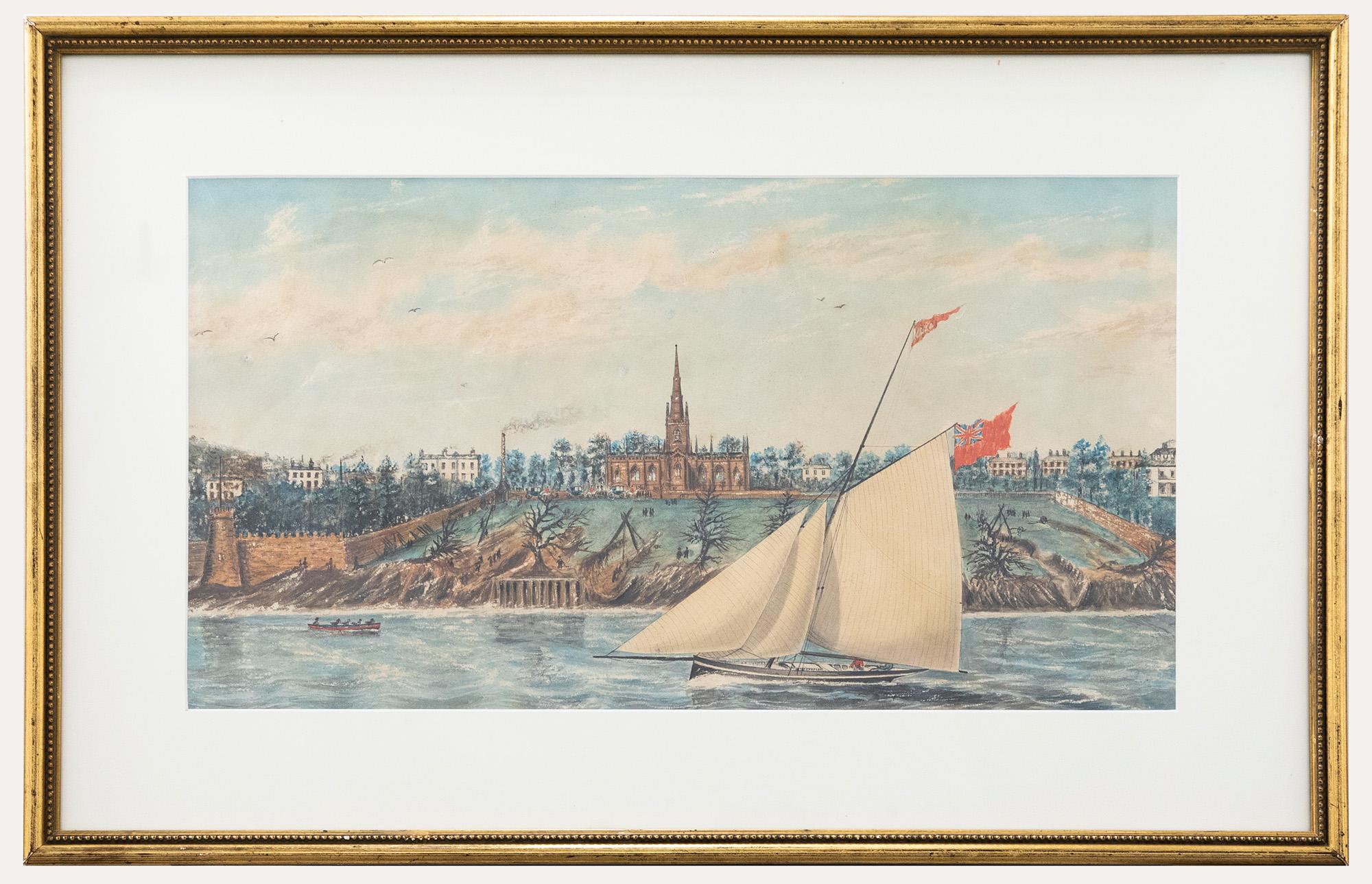 Unknown Landscape Art - Mid 19th Century Watercolour - Passing Yacht