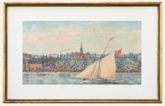 Aquarelle du milieu du 19e siècle - Yacht de passage