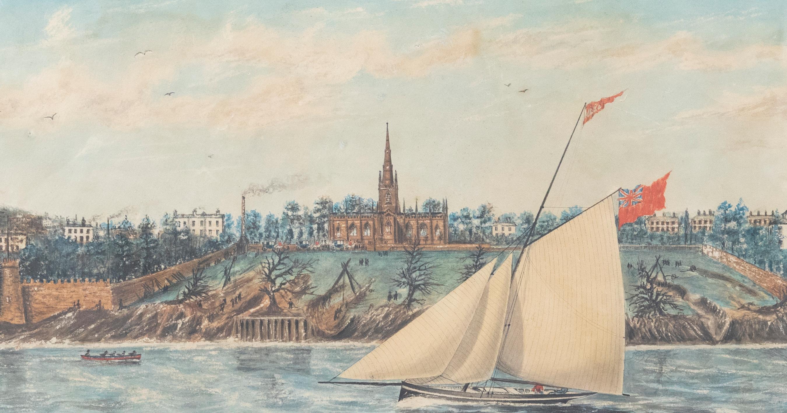 Mid 19th Century Watercolour - Passing Yacht - Art by Unknown