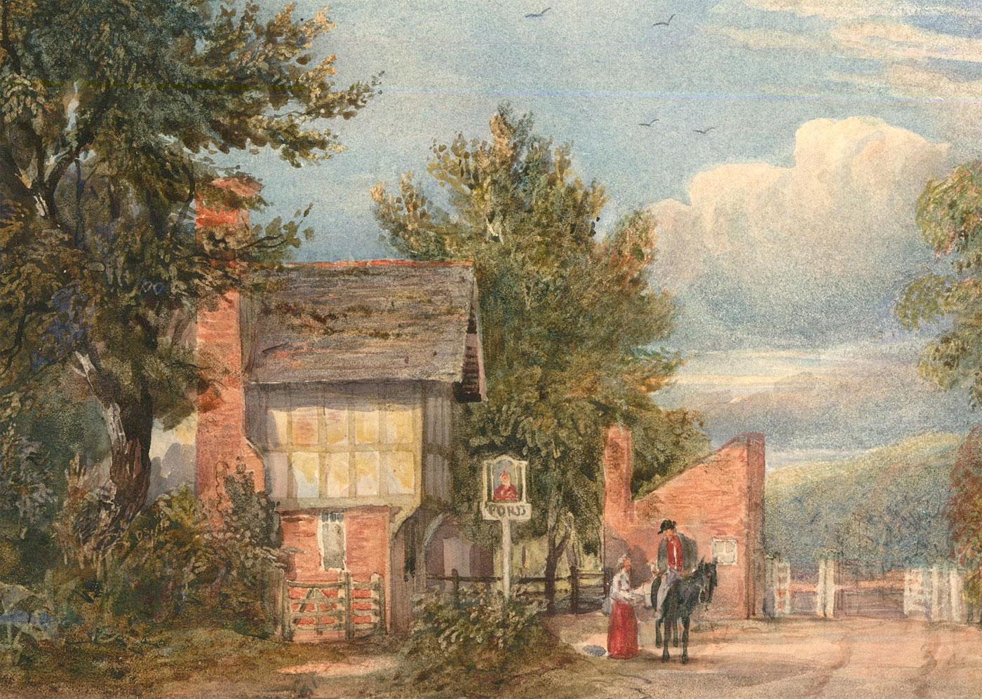 Unknown Landscape Art - Mid 19th Century Watercolour - A Stop at the Inn