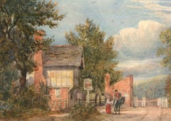 Antique Mid 19th Century Watercolour - A Stop at the Inn
