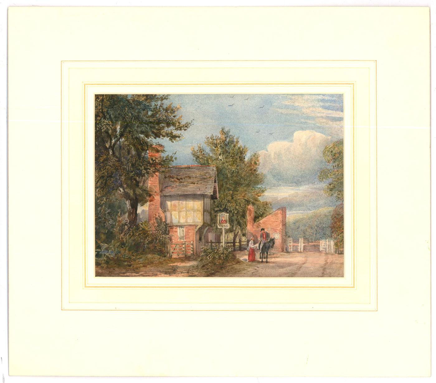 Aquarell aus der Mitte des 19. Jahrhunderts - Ein Halt im Gasthaus – Art von Unknown