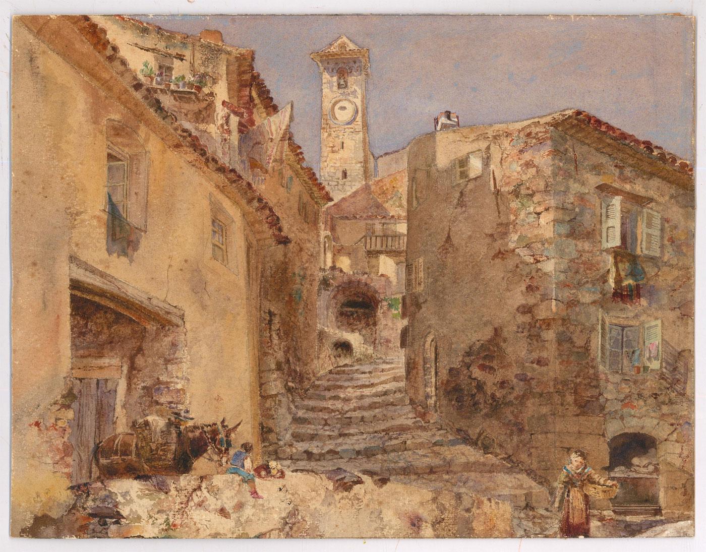 1875 Watercolour - Old Street in Cannes 1