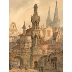 Antique 19th Century Watercolour - Outside the City Gates
