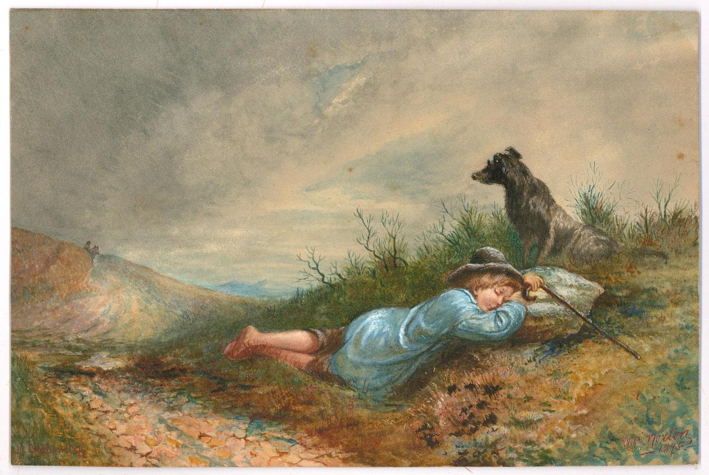 W. C. Norton  - 1845 Watercolour, A Watchful Eye - Art by Unknown