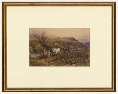 Antique Josiah Wood Whymper RI (1813-1903) - 1885 Watercolour, Ploughing Near Haslemere