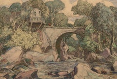 John Mace RBA (1889-1952) – Aquarell des frühen 20. Jahrhunderts, Die Steinbrücke