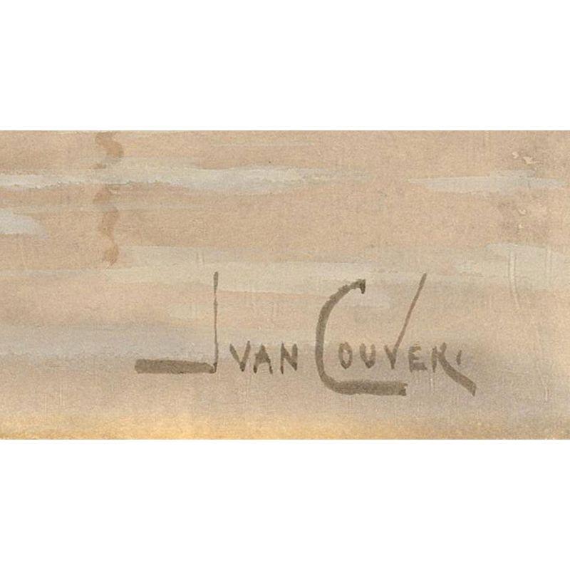 Jan Van Couver (1836-1909) - Acuarela, Molino de viento en el estuario 83 2