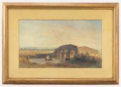 Antique Harry T. Hine (1845-1941)  - 1877 Watercolour, Old Swan Bridge, Pulborough