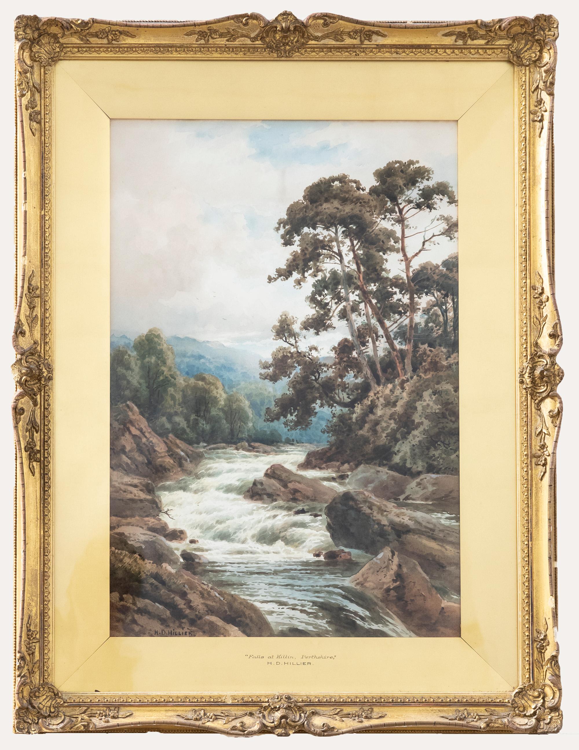 Henry H. Parker Landscape Art - Henry Hillier Parker (1858-1930) - Framed Watercolour, Falls at Killin