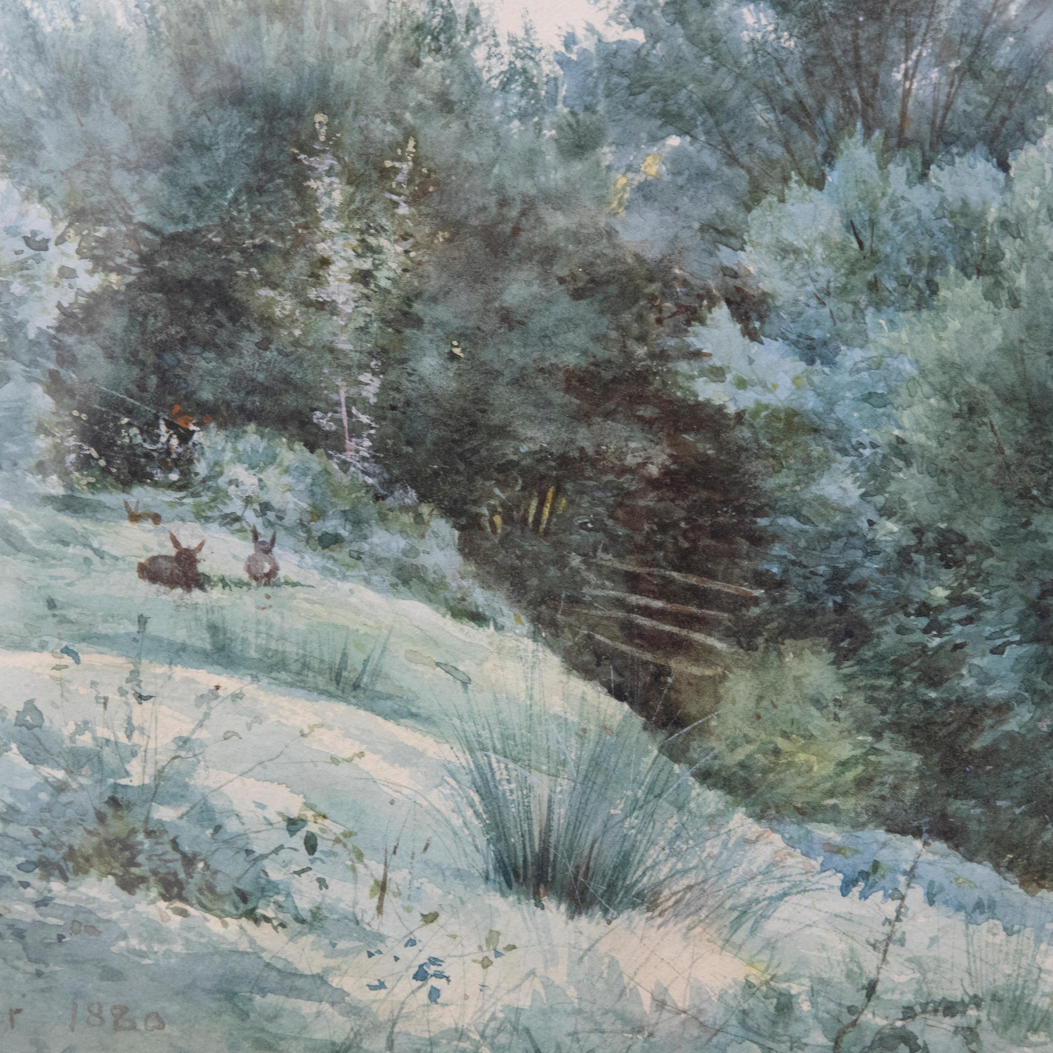 Robert Winchester Fraser (1848-1906) - Framed Watercolour, Rabbits in the Wild For Sale 3