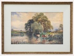 Cecil Jack Keats - Late 19th Century Watercolour, Cattle Watering in a River