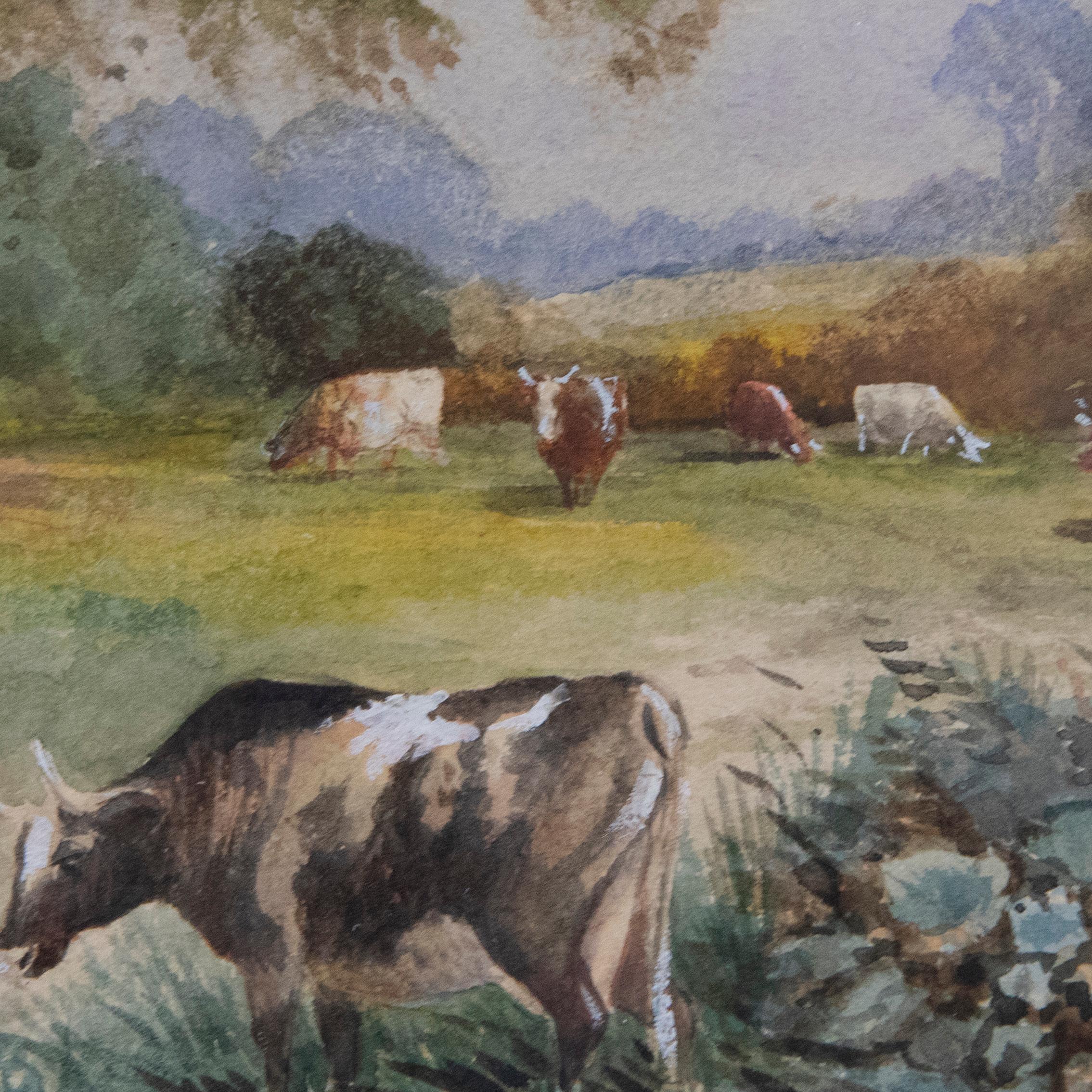 Cecil Jack Keats - Late 19th Century Watercolour, Cattle Watering in a River For Sale 1
