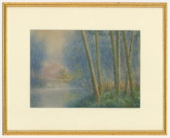 Yuhan Ito (1867-1942) - Acuarela japonesa, Árboles de bambú junto al río