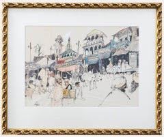 William Papas (1927-2000) - 20th Century India Ink, Indian Street Scene