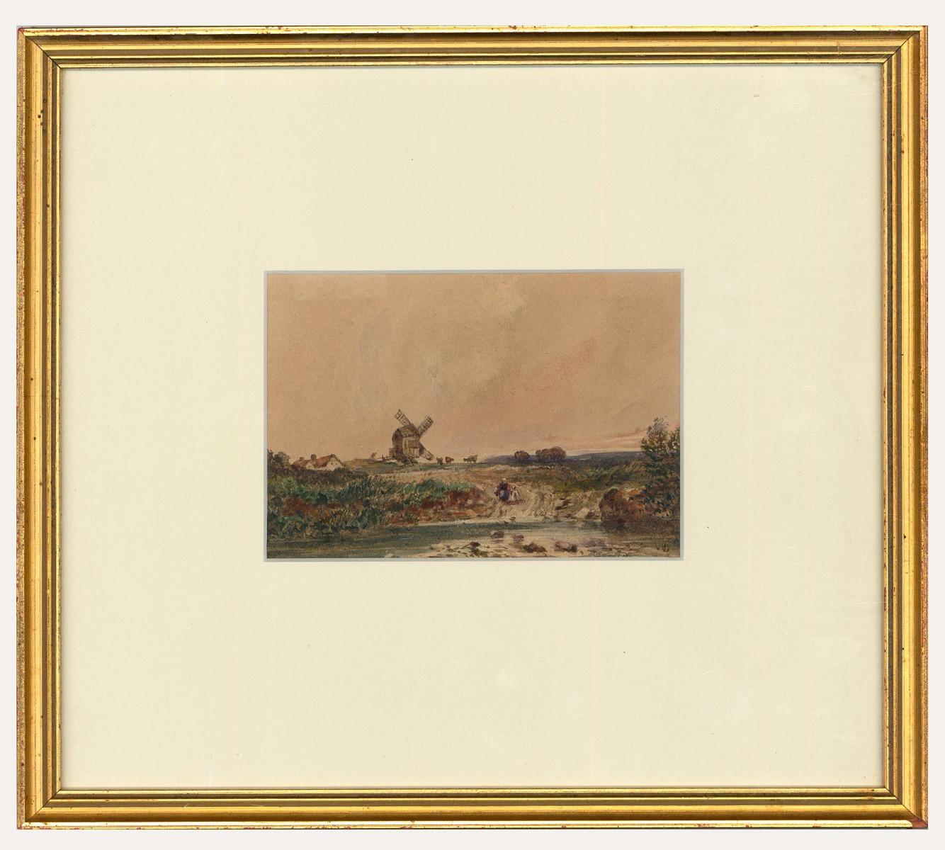 Charles Grant Davidson RWS Landscape Art - Charles G. Davidson RWS (1820-1902) - Framed Watercolour, The Little Windmill
