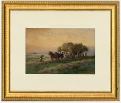 Charles James Lewis (1830-1892) - Framed Watercolour, Loading the Haycart