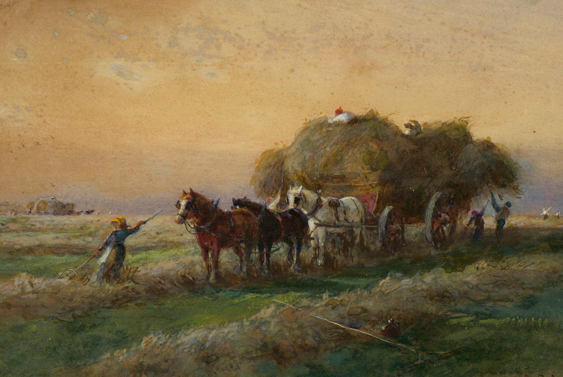 Charles James Lewis (1830-1892) - Framed Watercolour, Loading the Haycart 1