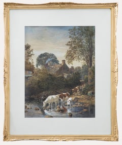 Charles Lutchell - Framed 19th Century Watercolour, Cattle Watering