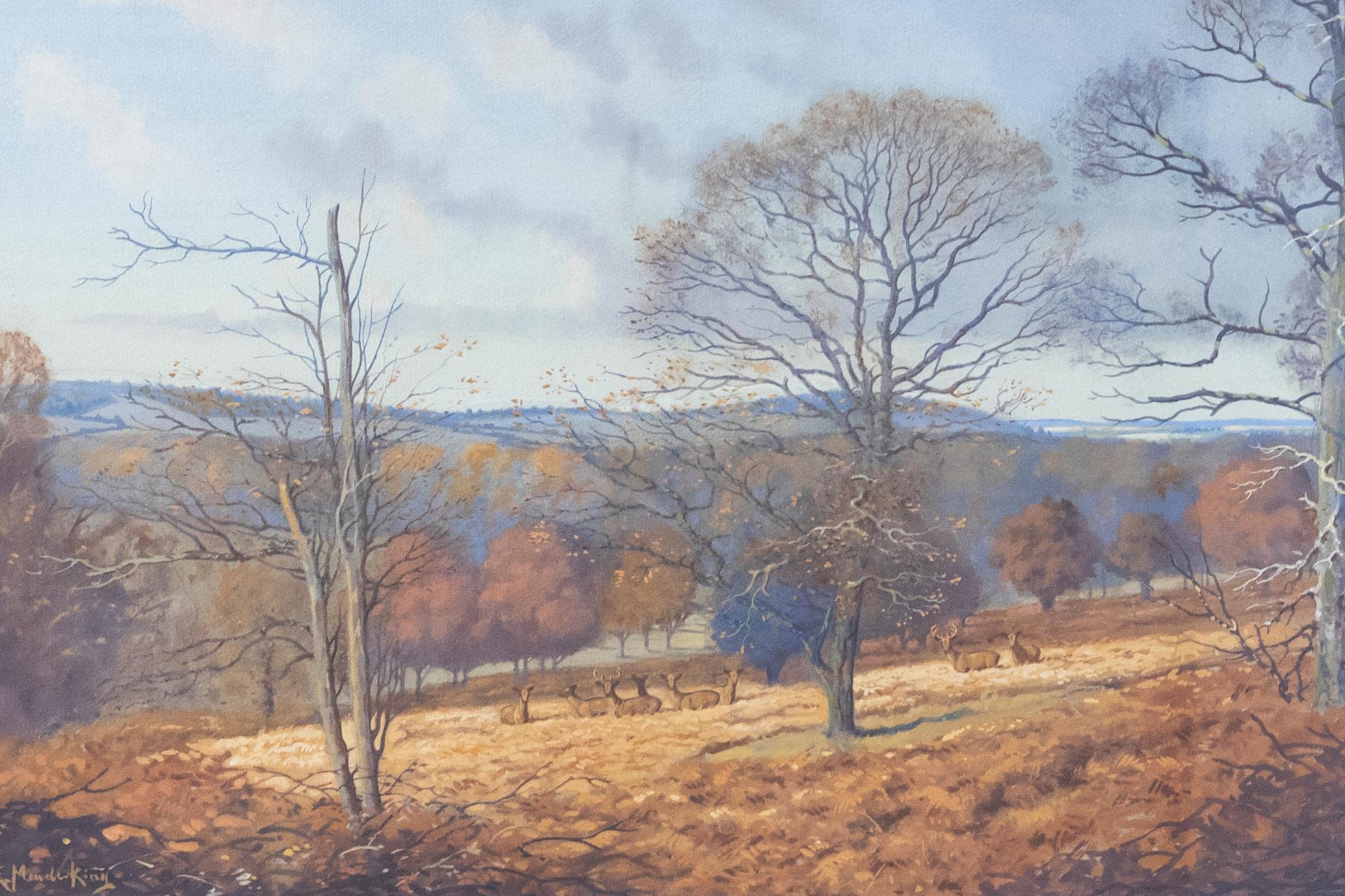 Eric Meade-King (1911-1987) - Framed Watercolour, Red Deer at Eastnor Park For Sale 1