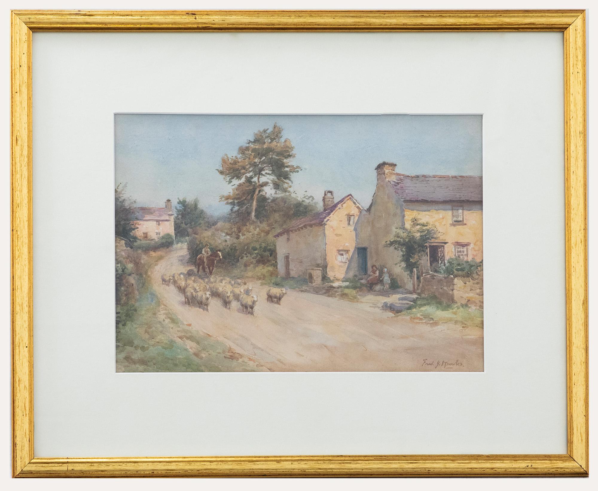 Frederick J. Knowles Landscape Art - Frederick J Knowles (1874-1931) - Framed Watercolour, Drover on Horseback