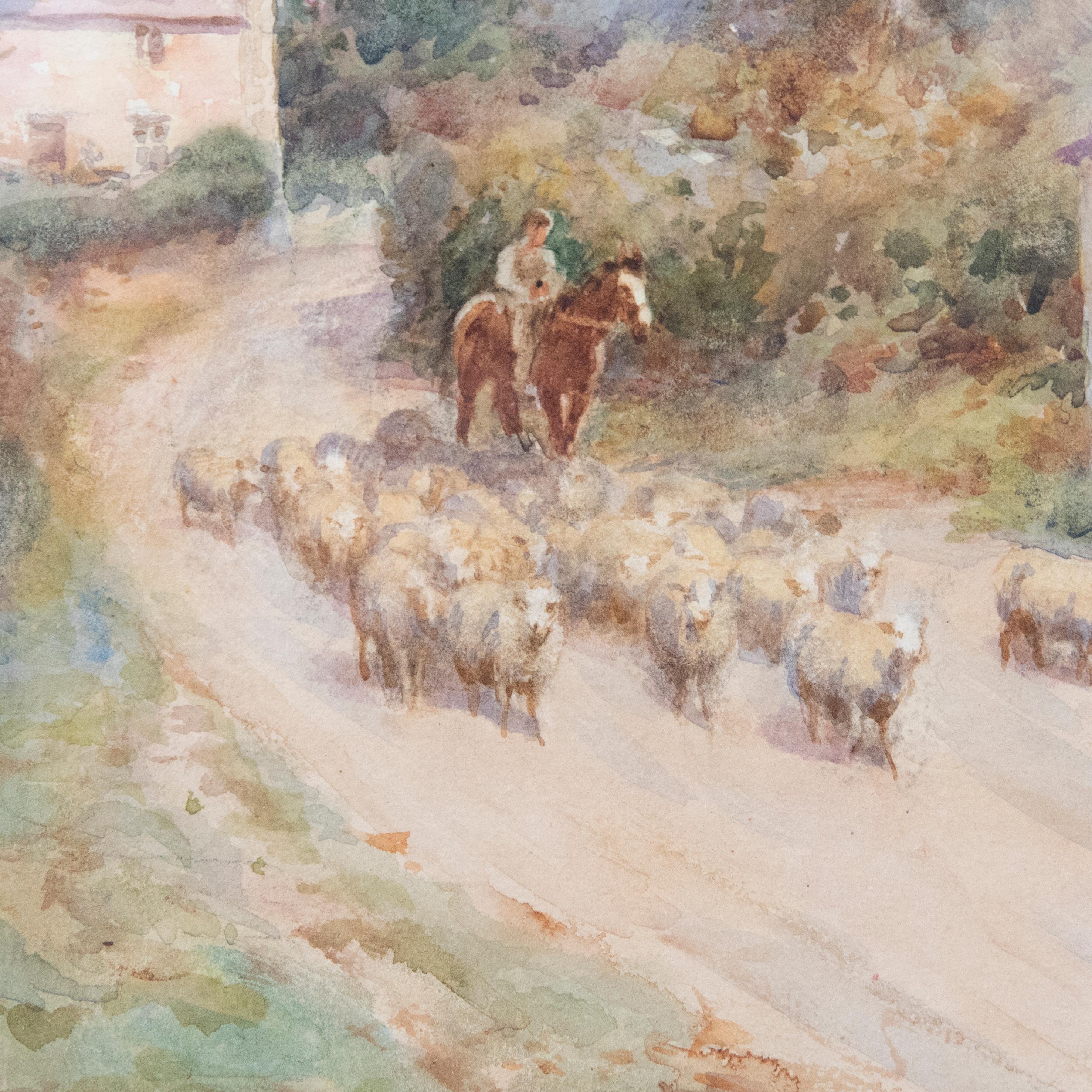 Frederick J. Knowles (1874-1931) – Gerahmtes Aquarell, Drover zu Pferd im Angebot 3