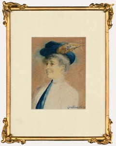 Gerahmtes Aquarell des frühen 20. Jahrhunderts – Porträt von Frau Mable Sutton